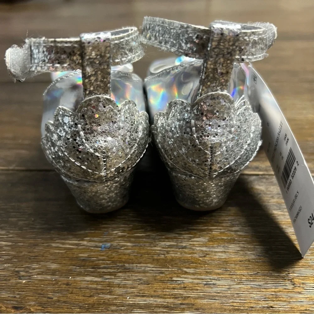 Girls Disney Princess Ariel Ballet Shoes Silver Glitter Heels Size 6